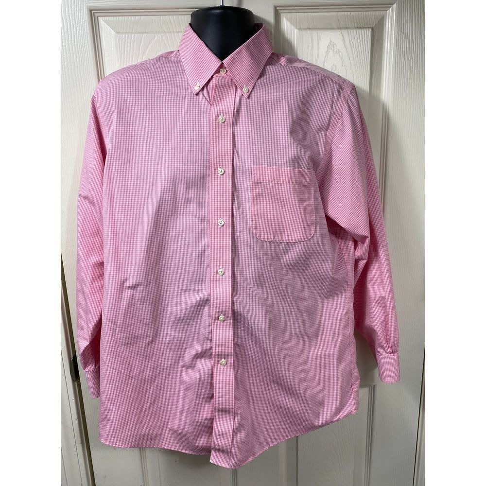 Brooks Brothers No-Iron Regent Pink Gingham Check Button Down Dress Shirt 16-2/3